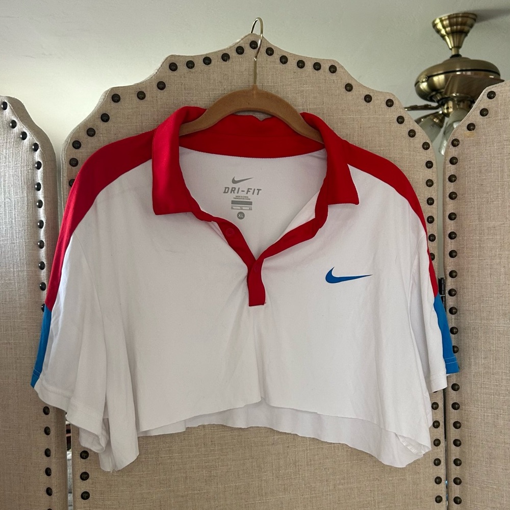 Nike Polo Crop Top White Red and Blue